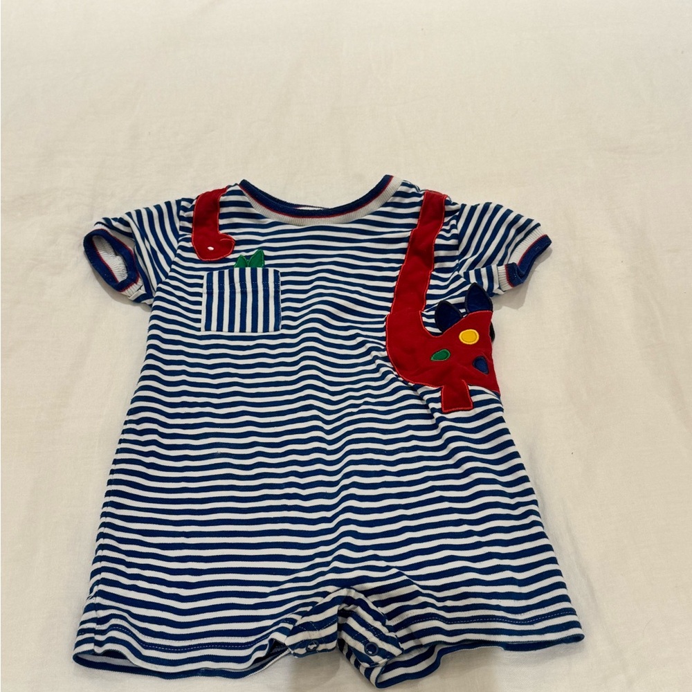 Florence Eiseman Striped shortall with Dino embroidery